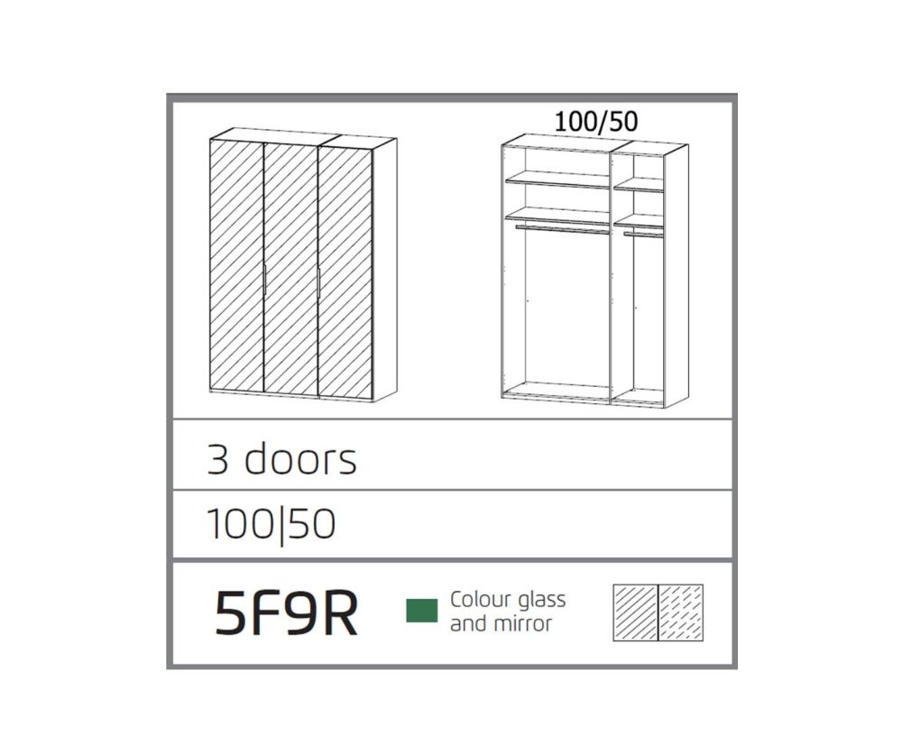 Rauch Miramar Alpine White Carcase with Crystal White Glass Front 3 Door 1 Mirror Wardrobe