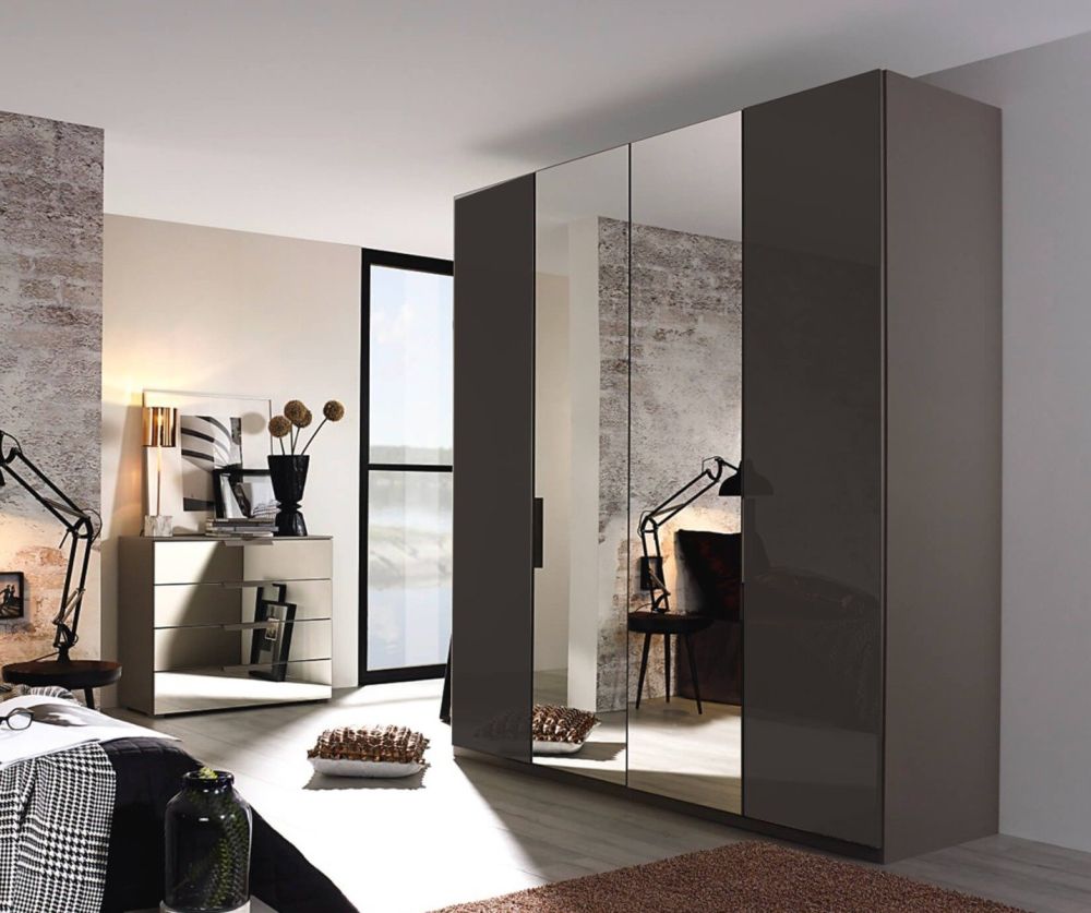 Rauch Miramar Graphite Carcase with Basalt Glass Front 4 Door 2 Mirror Wardrobe