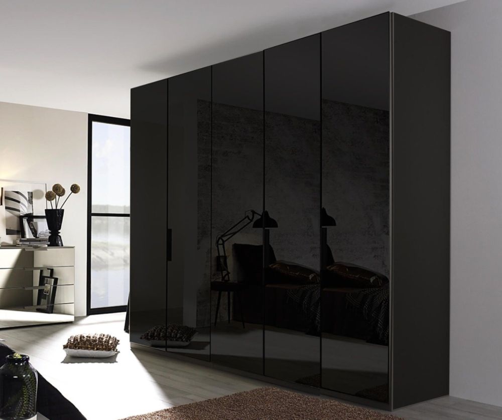 Rauch Miramar Alpine White Carcase with Crystal White Glass Front 5 Door Wardrobe with Drawer