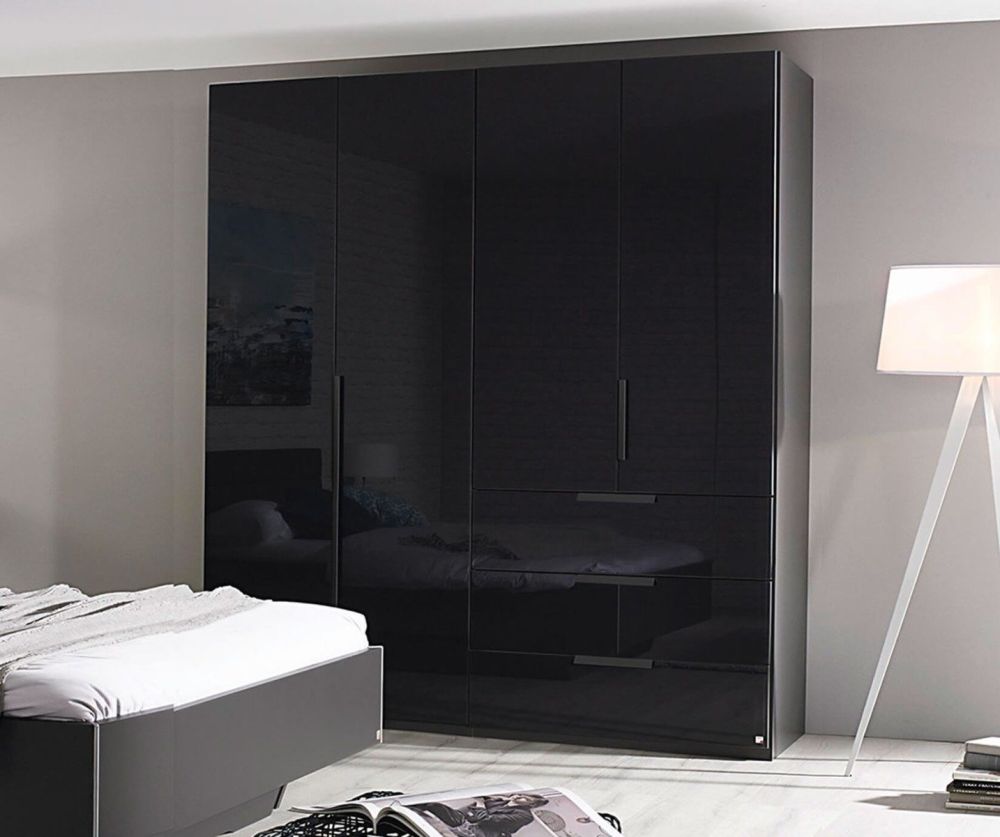 Rauch Miramar Alpine White Carcase with Crystal White Glass Front 4 Door Combi Wardrobe