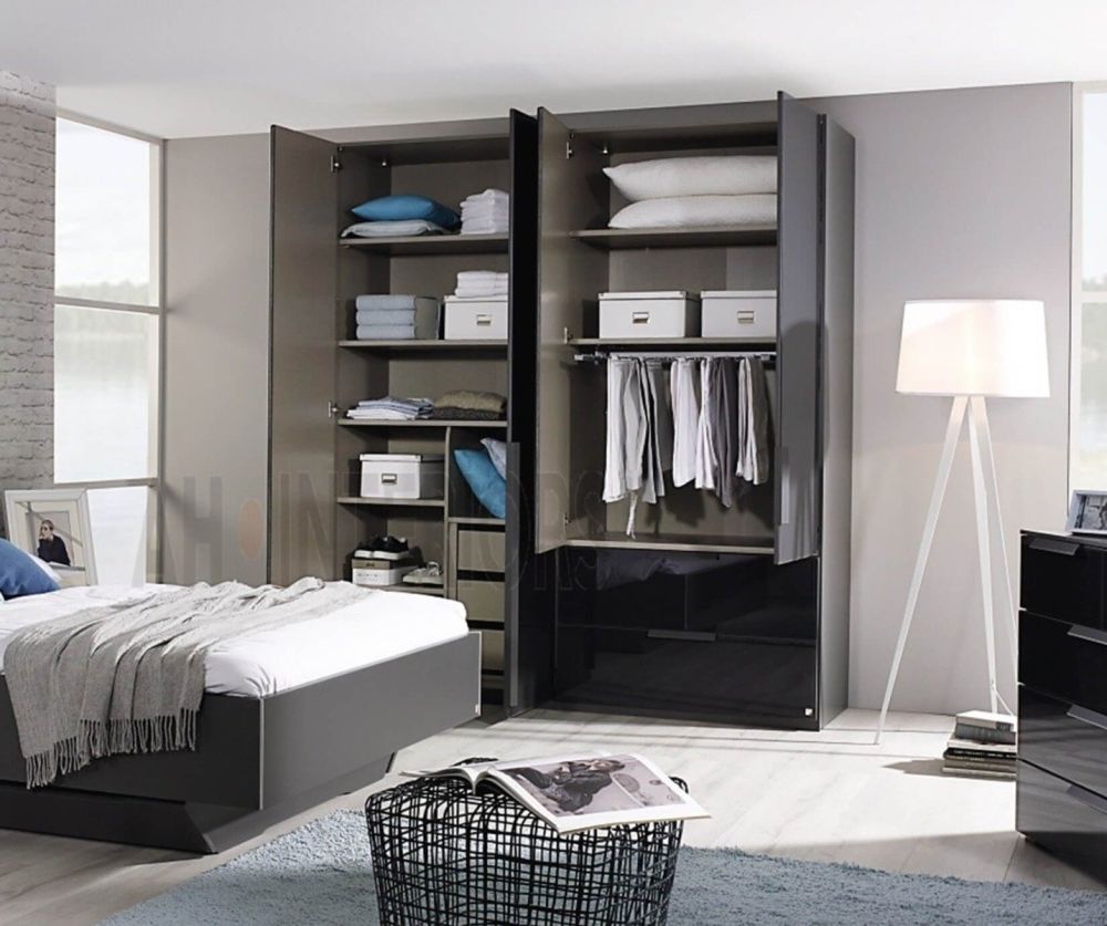 Rauch Miramar Alpine White Carcase with Crystal White Glass Front 4 Door Combi Wardrobe
