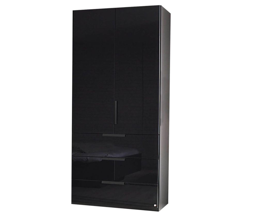Rauch Miramar Alpine White Carcase with Crystal White Glass Front 2 Door Combi Wardrobe with Drawer