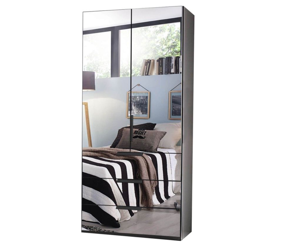 Rauch Miramar Alpine White Carcase 2 Mirror Door 3 Drawer Combi Wardrobe