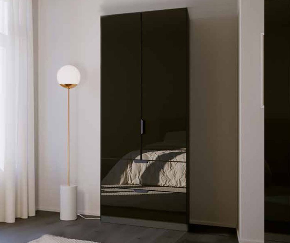 Rauch Modern Quadra Spin Alpine White Carcase with White Glass Front 2 Glass door 2 Drawer Combi Wardrobe