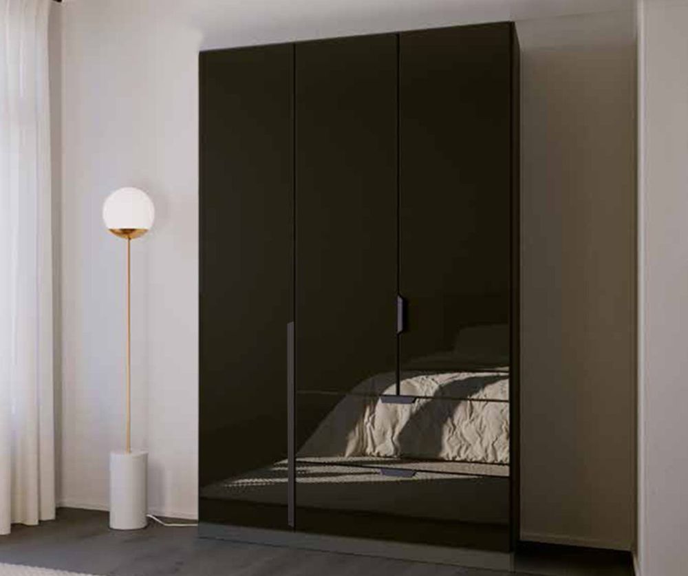 Rauch Modern Quadra Spin Metallic Grey Carcase with Basalt Glass Front 3 Glass door 2 Drawer Combi Wardrobe