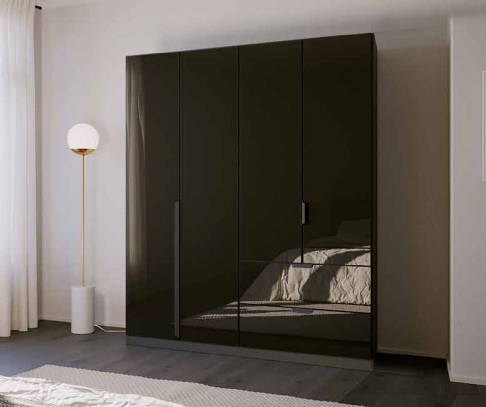 Rauch Modern Quadra Spin Metallic Grey Carcase with Basalt Glass Front 4 Glass door 2 Drawer  Combi Wardrobe