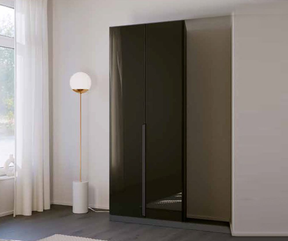 Rauch Miramar Graphite Carcase with Basalt Glass Front 2 Door Wardrobe