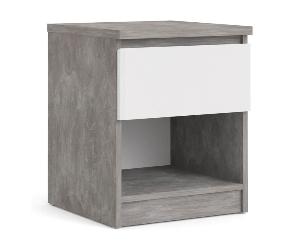 FTG Naia Concrete and White High Gloss 1 Drawer Bedside with 1 self