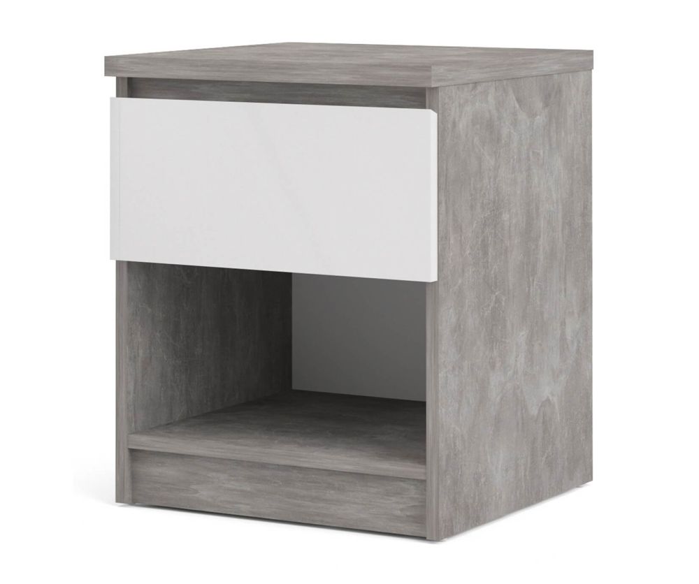 FTG Naia Concrete and White High Gloss 1 Drawer Bedside with 1 self