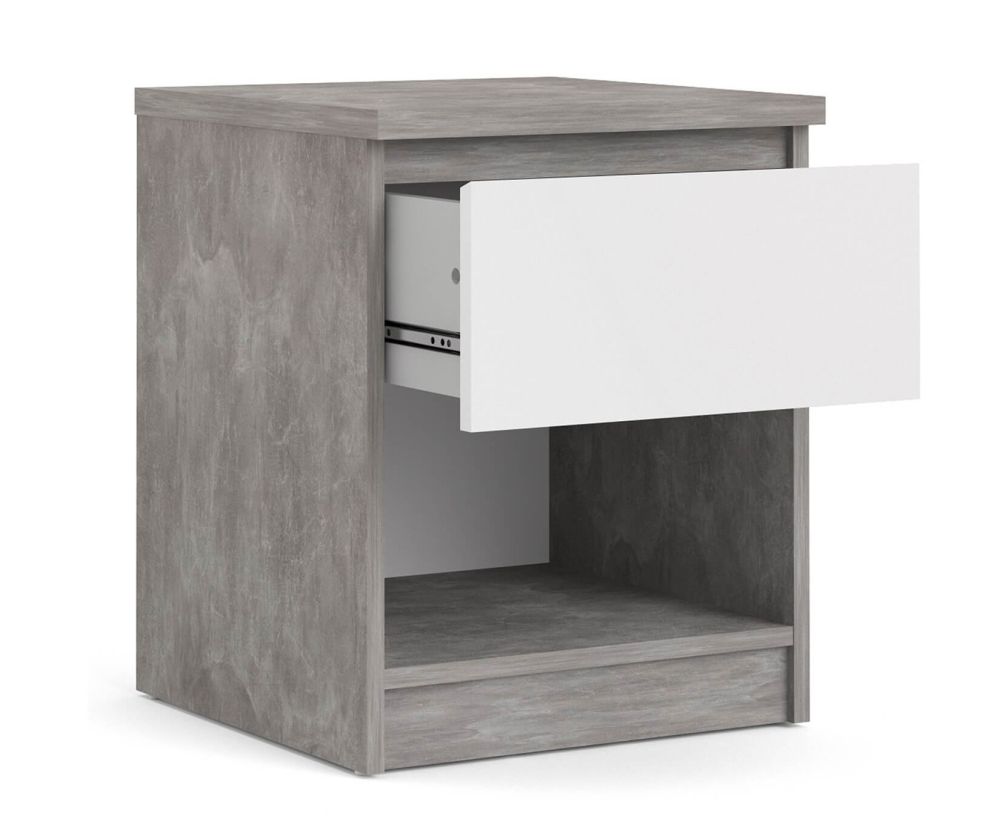 FTG Naia Concrete and White High Gloss 1 Drawer Bedside with 1 self