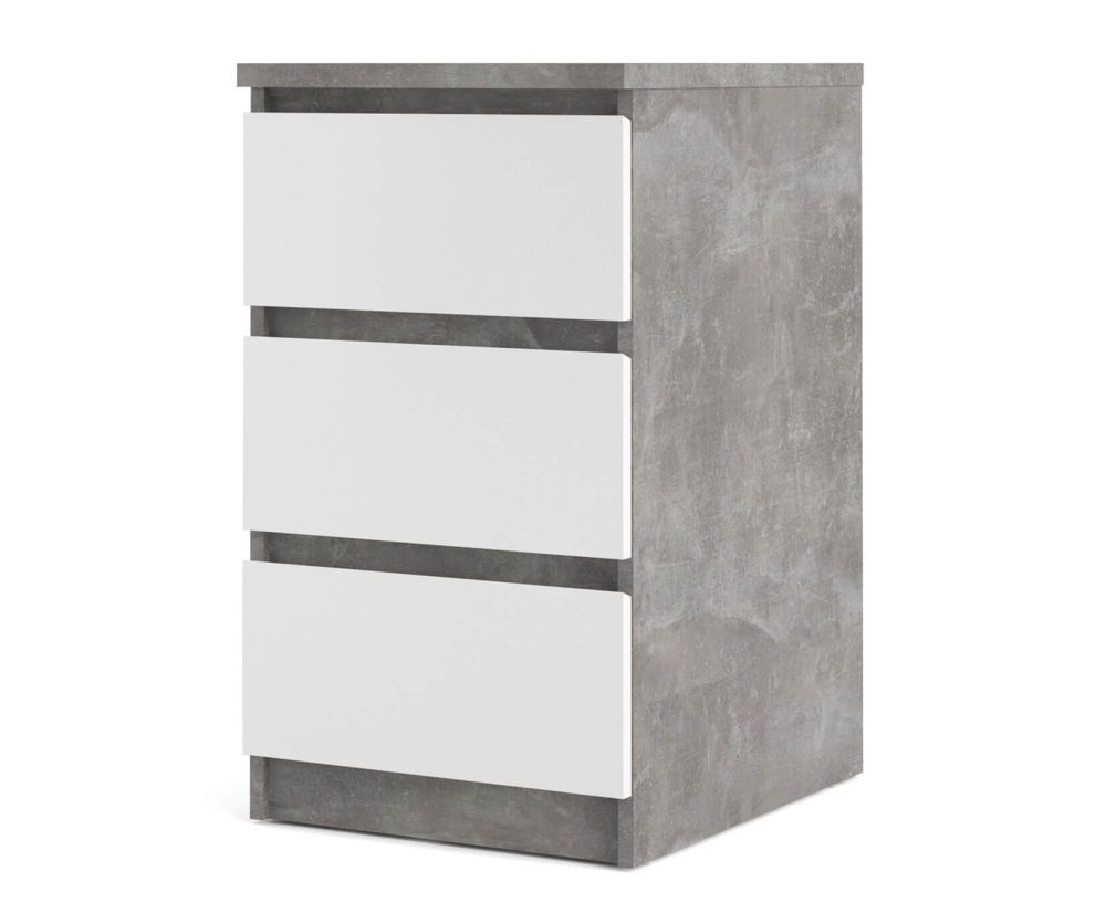 FTG Naia Concrete and White High Gloss 3 Drawer Bedside Cabinet