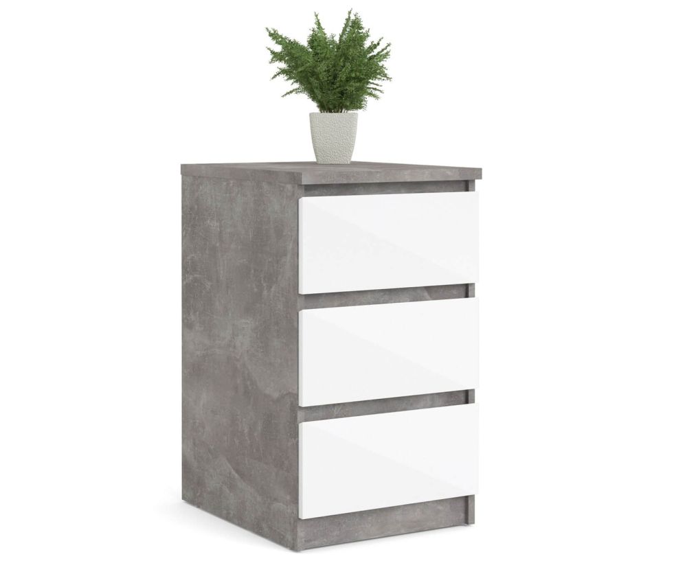FTG Naia Concrete and White High Gloss 3 Drawer Bedside Cabinet