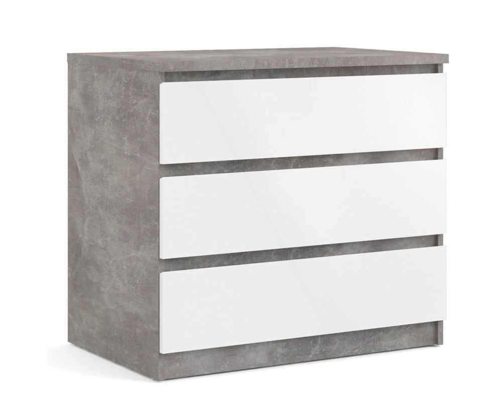 FTG Naia Concrete and White High Gloss 3 Drawer Chest