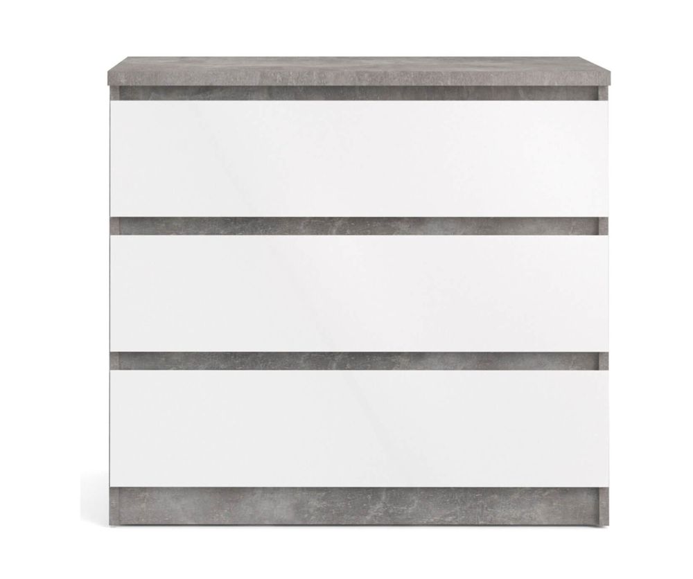 FTG Naia Concrete and White High Gloss 3 Drawer Chest