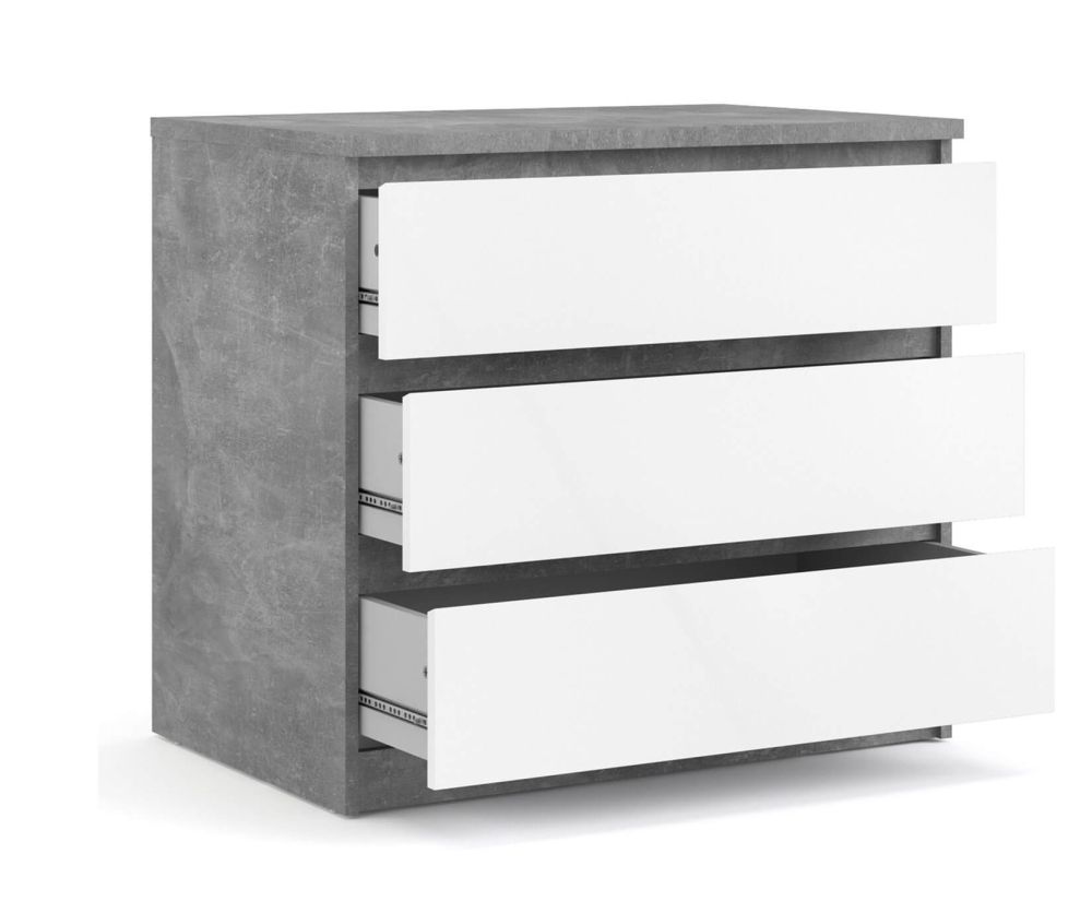 FTG Naia Concrete and White High Gloss 3 Drawer Chest
