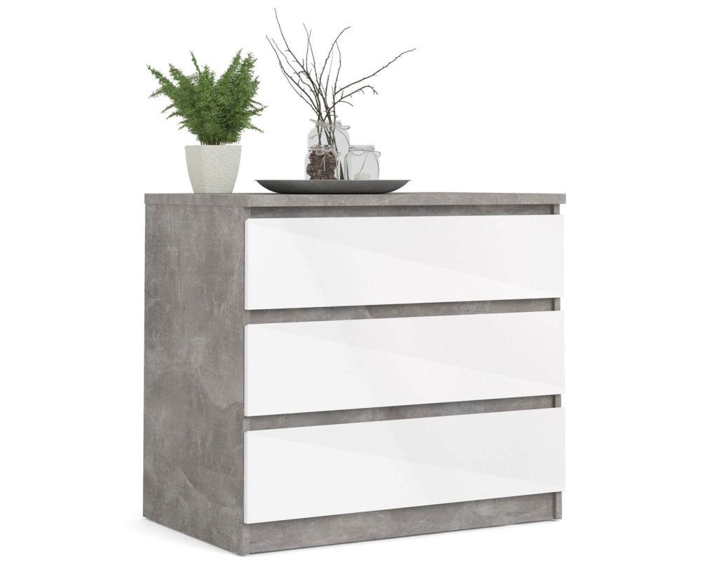 FTG Naia Concrete and White High Gloss 3 Drawer Chest