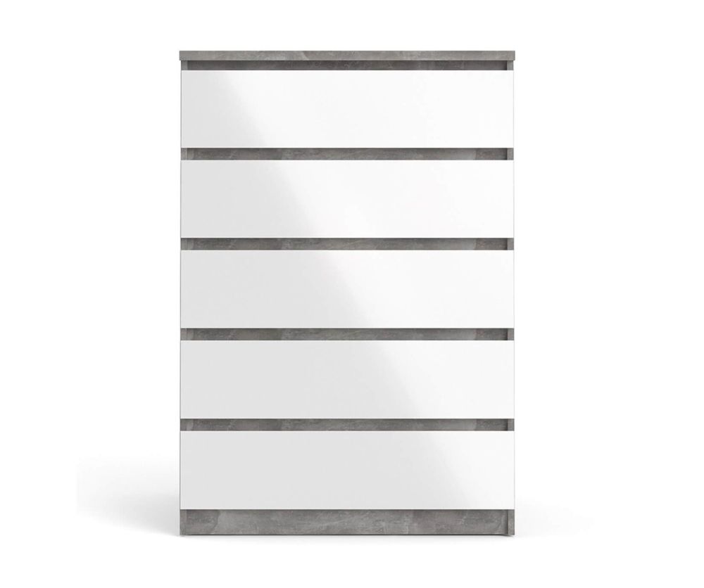 FTG Naia Concrete and White High Gloss 5 Drawer Chest