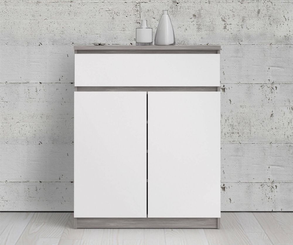 FTG Naia Concrete and White High Gloss 1 Drawer 2 Doors Sideboard