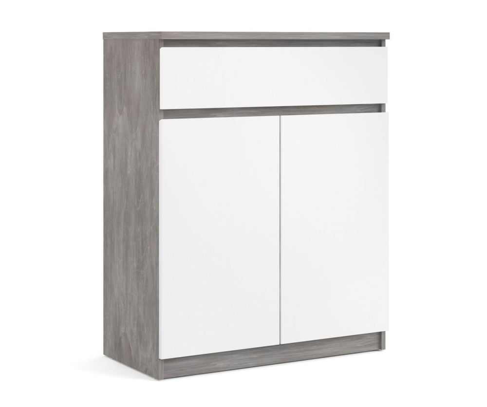 FTG Naia Concrete and White High Gloss 1 Drawer 2 Doors Sideboard