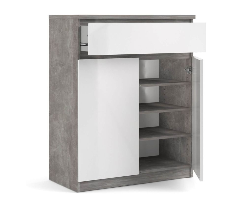 FTG Naia Concrete and White High Gloss 1 Drawer 2 Doors Sideboard