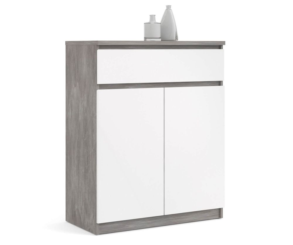 FTG Naia Concrete and White High Gloss 1 Drawer 2 Doors Sideboard