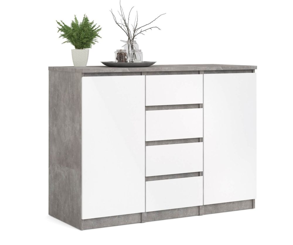 FTG Naia Concrete and White High Gloss 4 Drawer 2 Door Sideboard