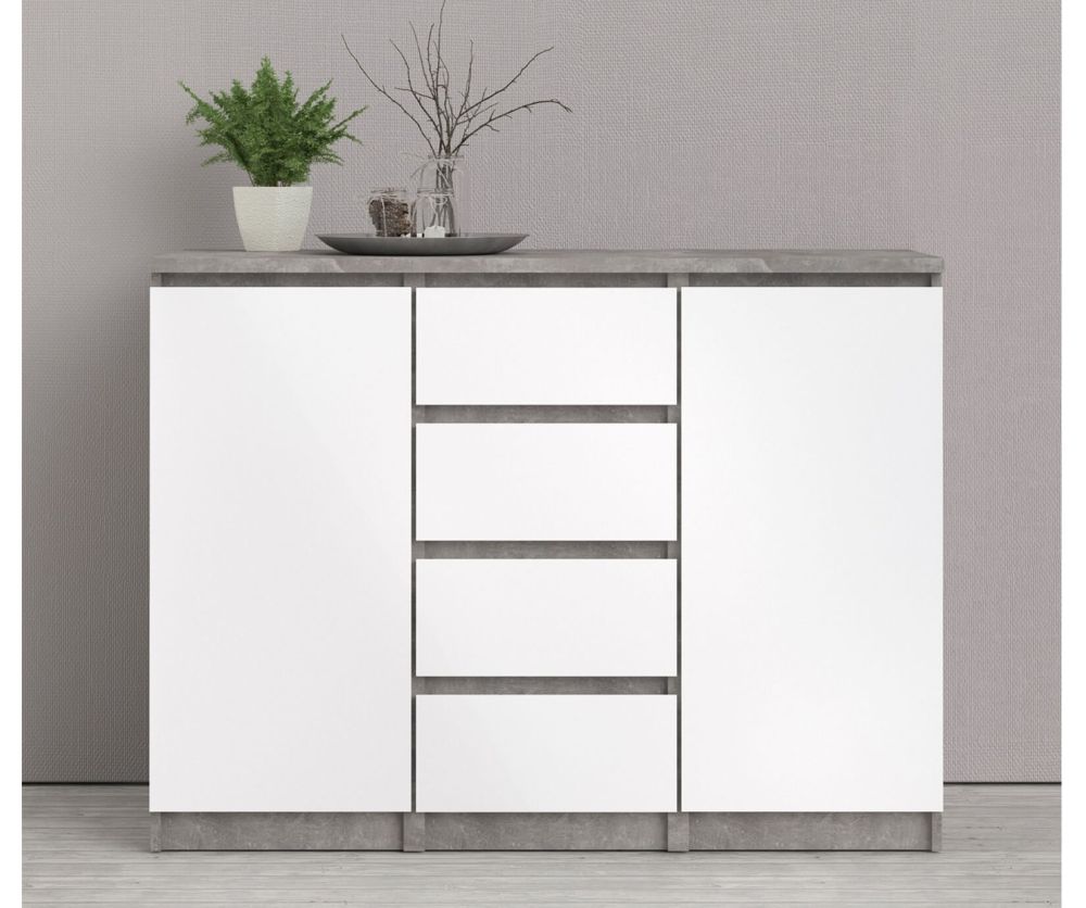 FTG Naia Concrete and White High Gloss 4 Drawer 2 Door Sideboard