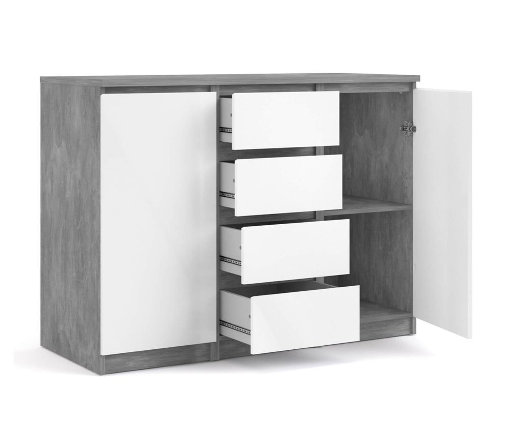 FTG Naia Concrete and White High Gloss 4 Drawer 2 Door Sideboard