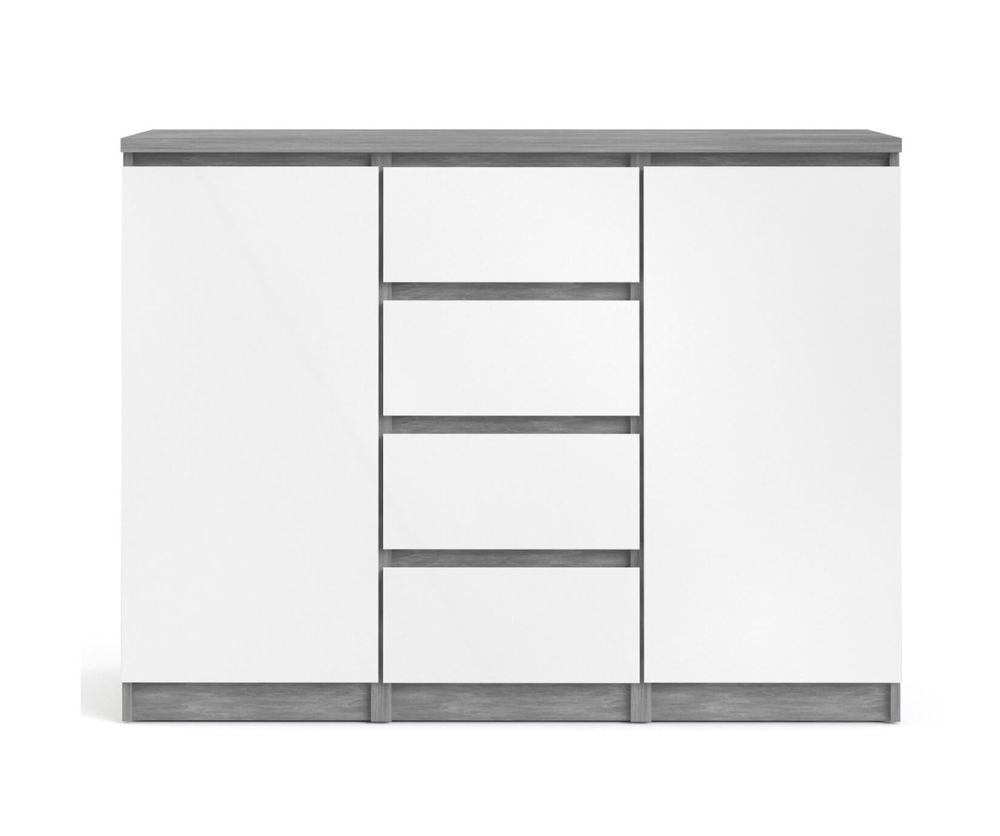 FTG Naia Concrete and White High Gloss 4 Drawer 2 Door Sideboard