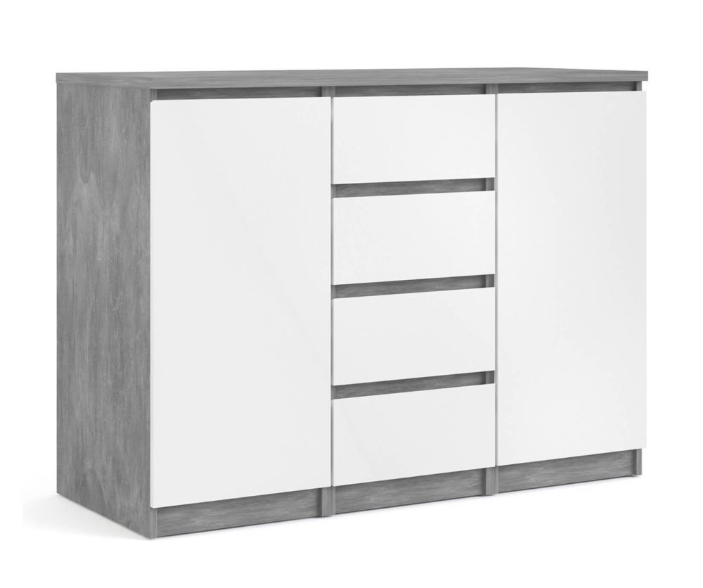 FTG Naia Concrete and White High Gloss 4 Drawer 2 Door Sideboard