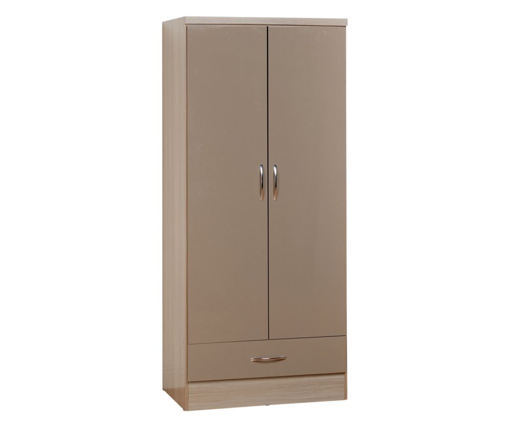 Seconique Nevada Oyster High Gloss 2 Door 1 Drawer Wardrobe