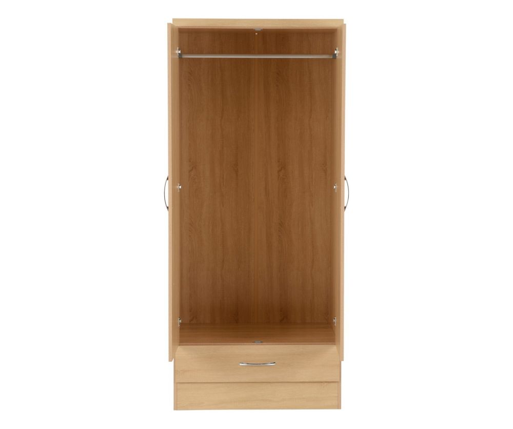 Seconique Nevada Sonoma Oak 2 Door 1 Drawer Wardrobe