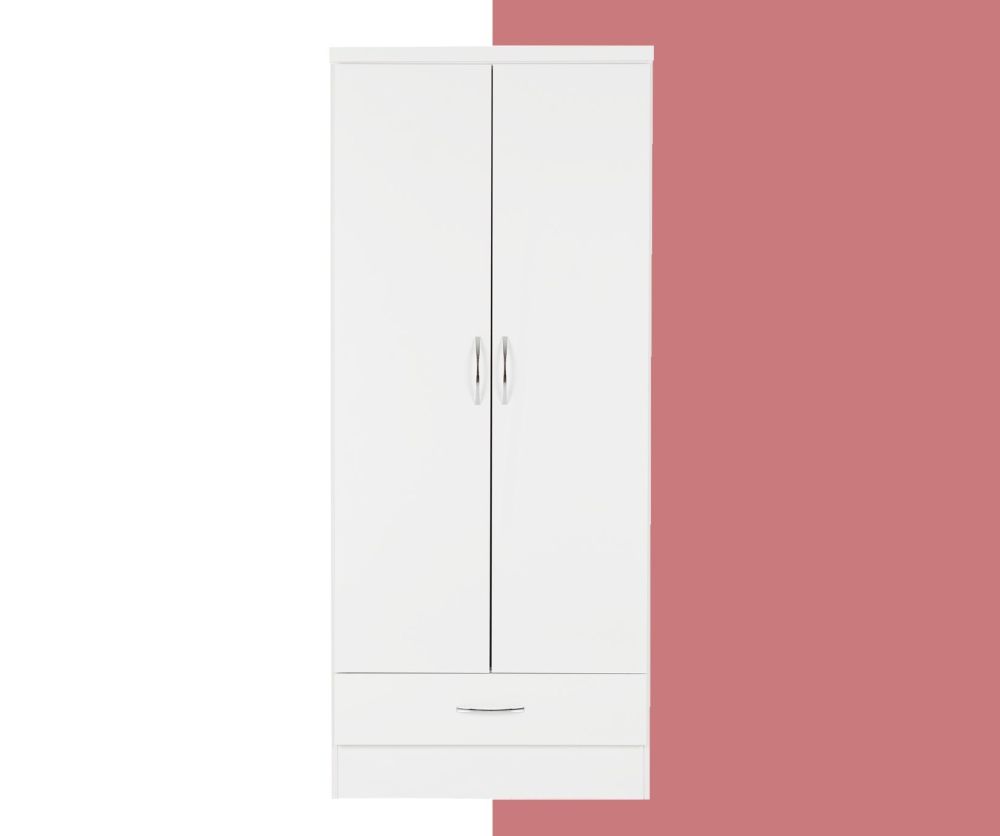 Seconique Nevada White Gloss 2 Door 1 Drawer Wardrobe
