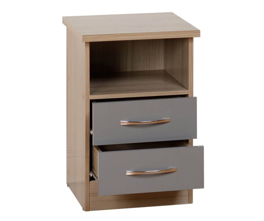 Seconique Nevada Grey High Gloss 2 Drawer Bedside Cabinet