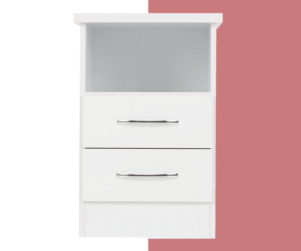 Seconique Nevada White Gloss 2 Drawer Bedside Cabinet