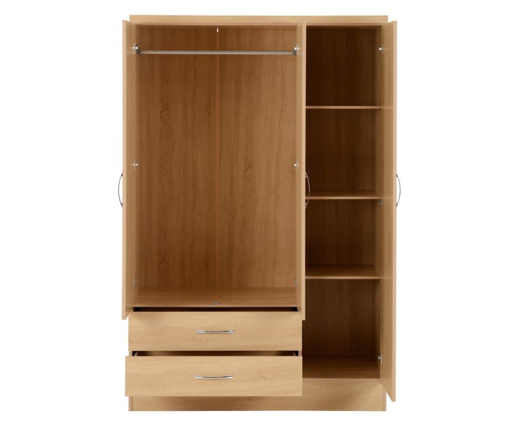 Seconique Nevada Sonoma Oak 3 Door 2 Drawer Wardrobe