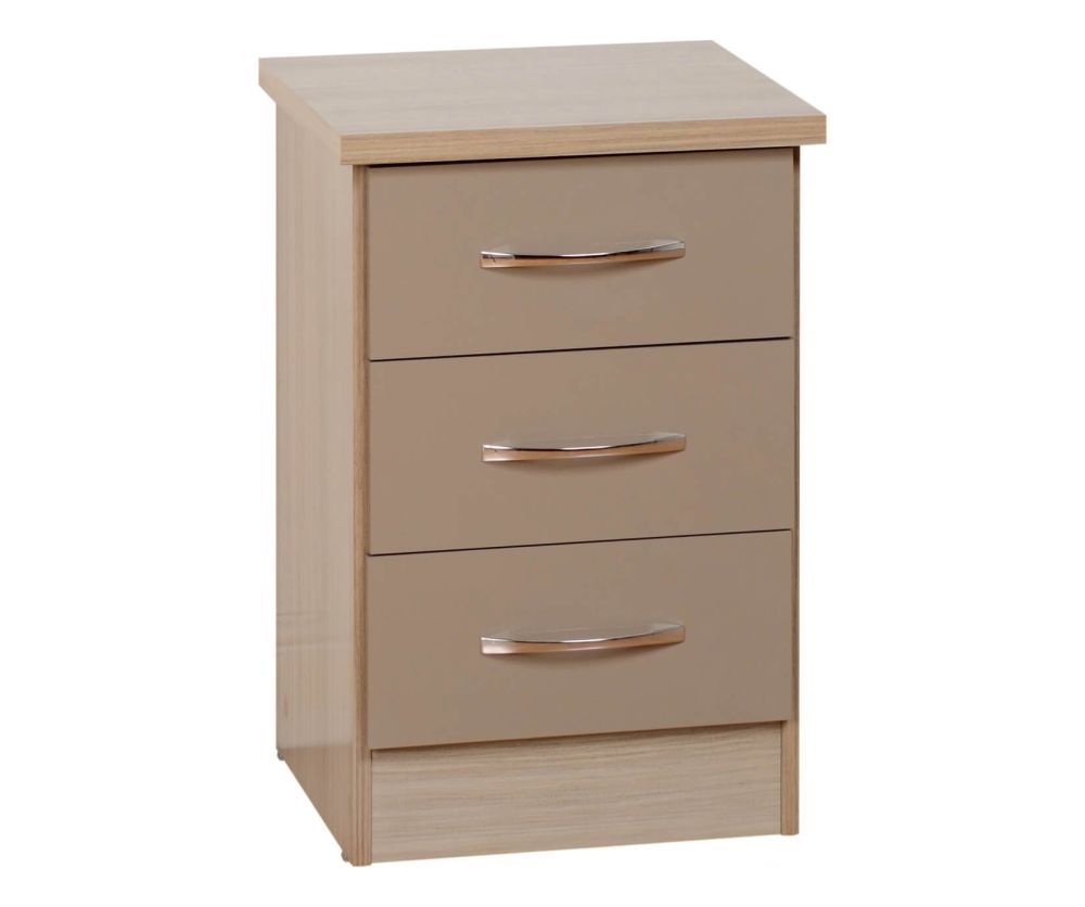 Seconique Nevada Oyster High Gloss 3 Drawer Bedside Cabinet