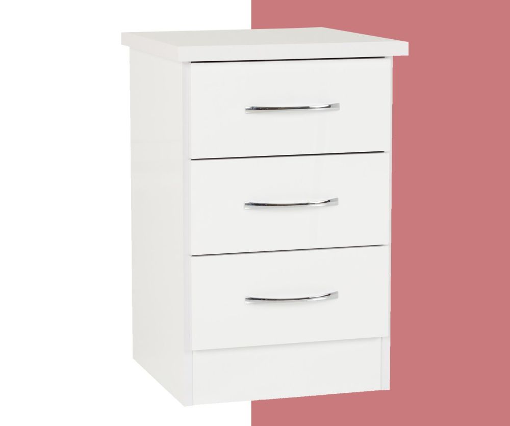 Seconique Nevada White Gloss 3 Drawer Bedside Cabinet