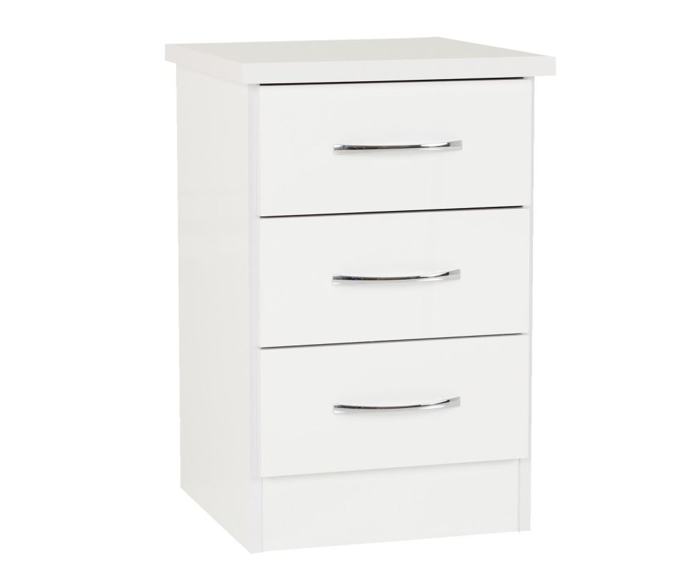 Seconique Nevada White Gloss 3 Drawer Bedside Cabinet