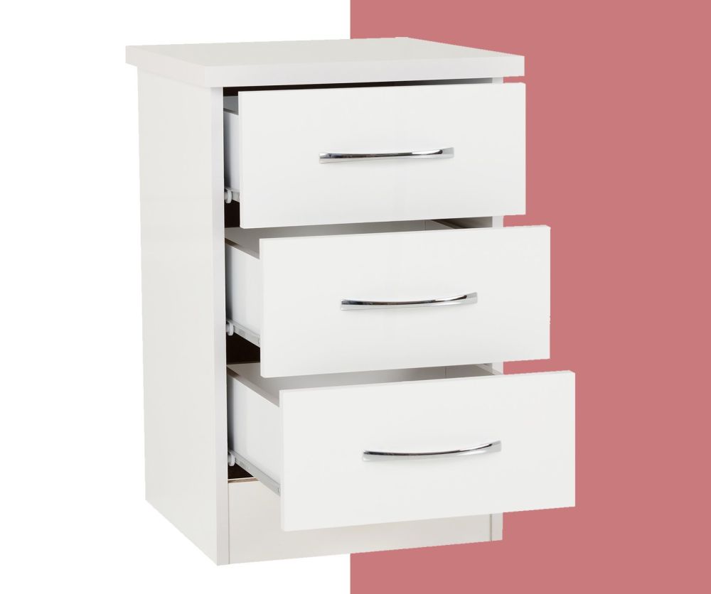 Seconique Nevada White Gloss 3 Drawer Bedside Cabinet