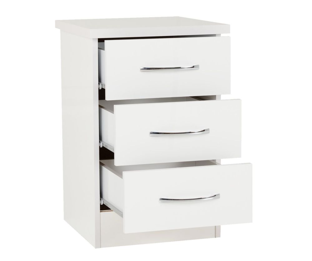 Seconique Nevada White Gloss 3 Drawer Bedside Cabinet
