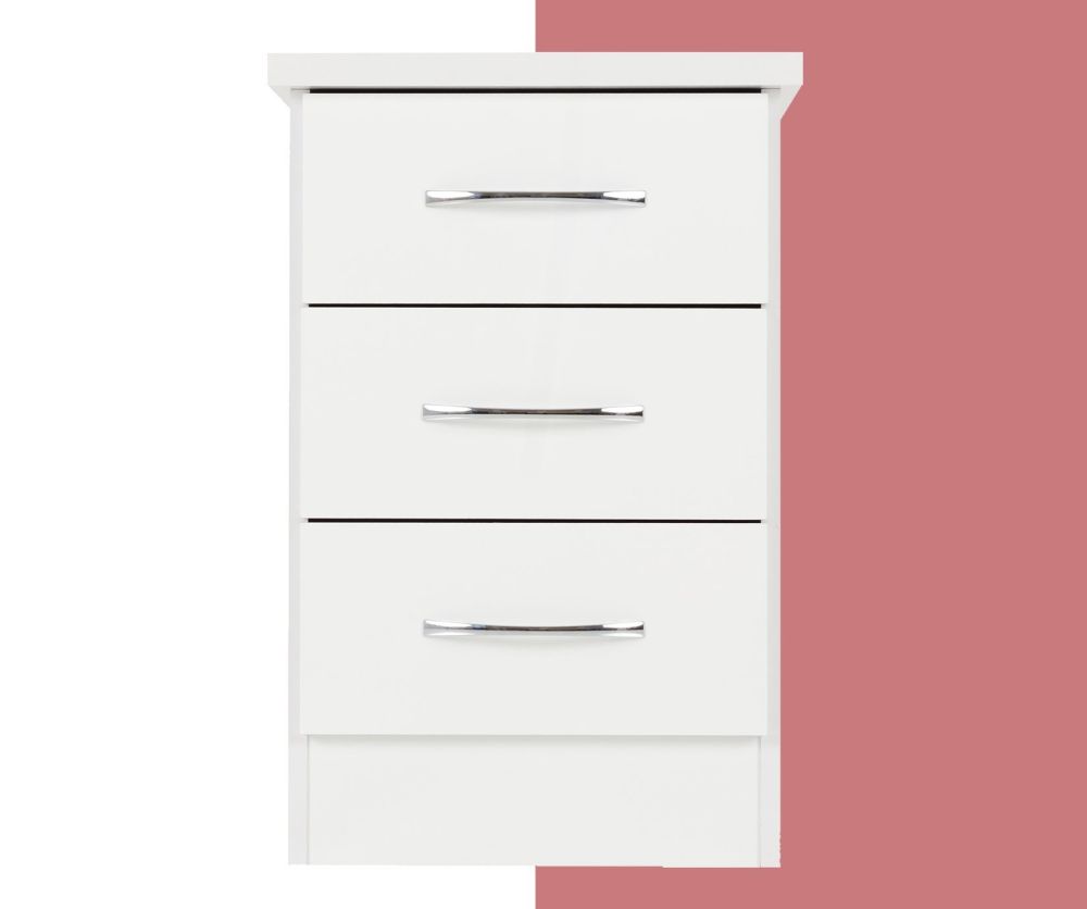Seconique Nevada White Gloss 3 Drawer Bedside Cabinet