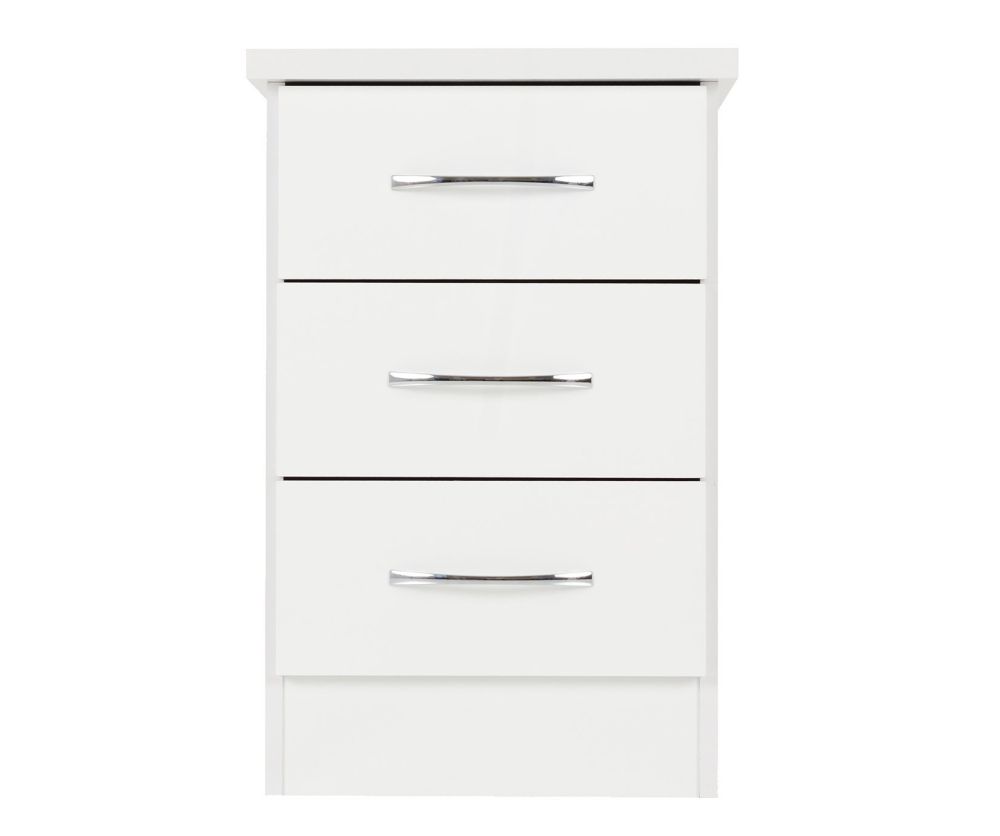 Seconique Nevada White Gloss 3 Drawer Bedside Cabinet