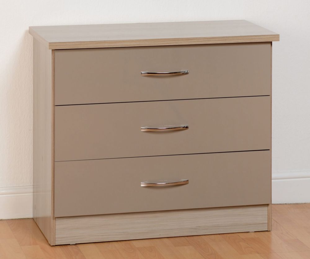 Seconique Nevada Oyster High Gloss 3 Drawer Chest