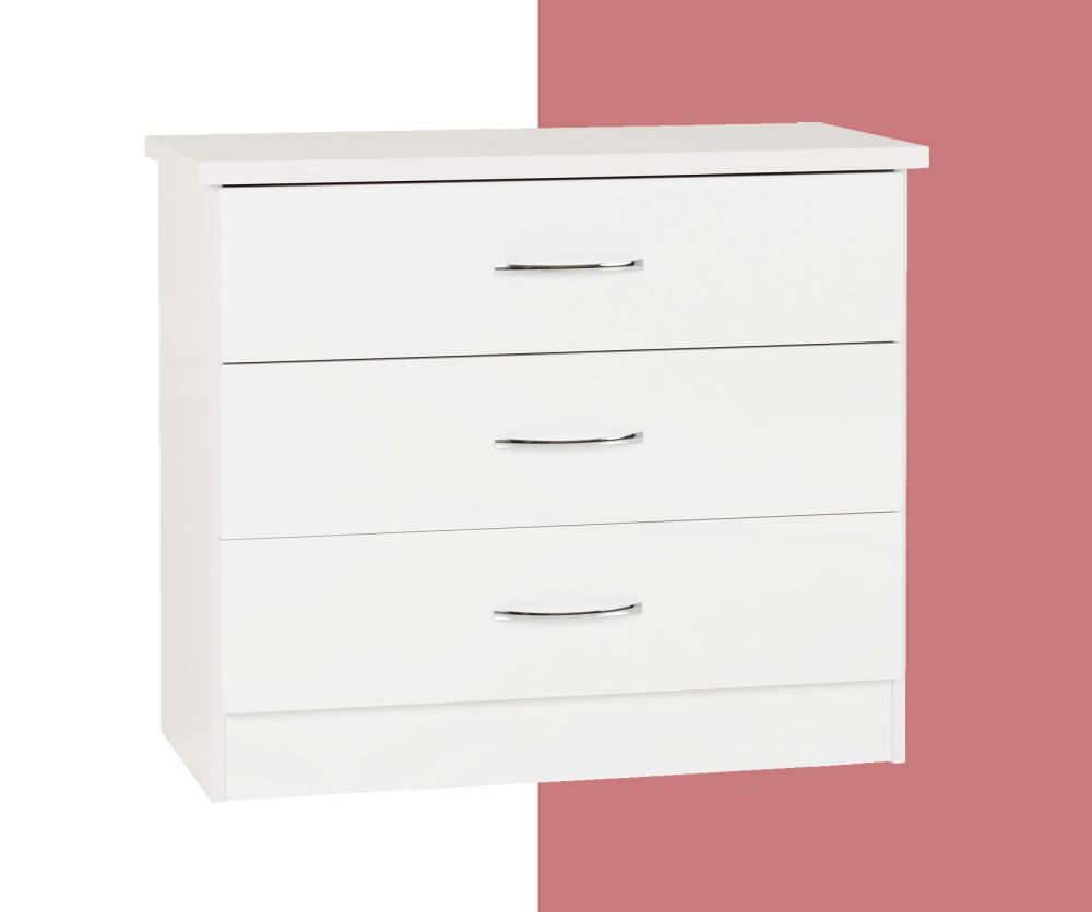Seconique Nevada White Gloss 3 Drawer Chest