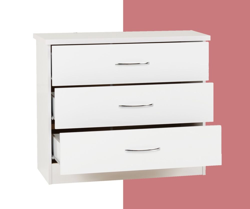 Seconique Nevada White Gloss 3 Drawer Chest