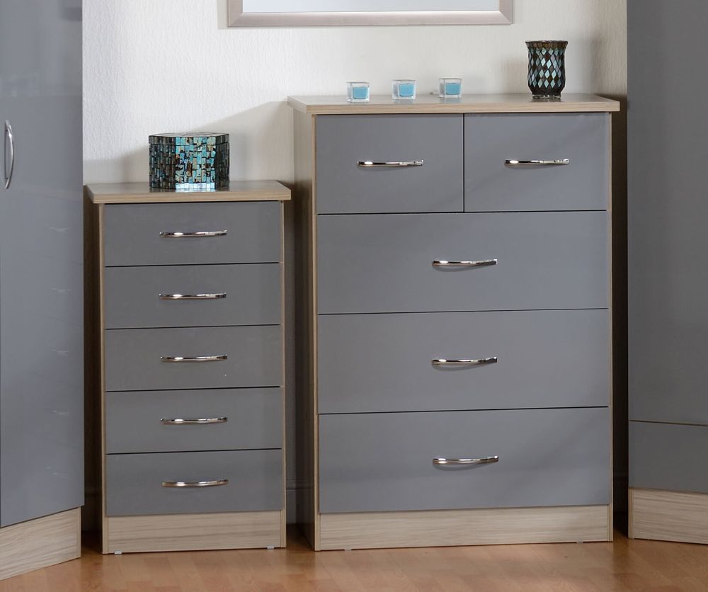 Seconique Nevada Grey High Gloss 3+2 Drawer Chest