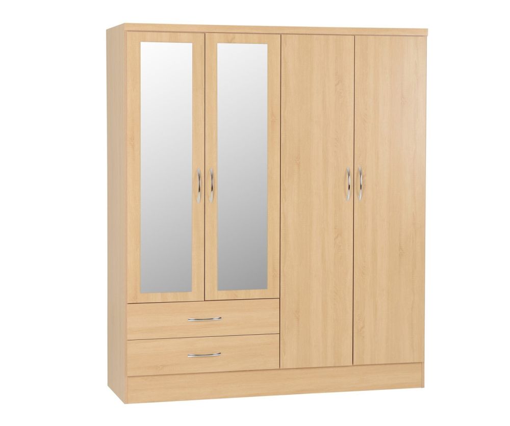 Seconique Nevada Sonoma Oak 4 Door 2 Drawer Wardrobe