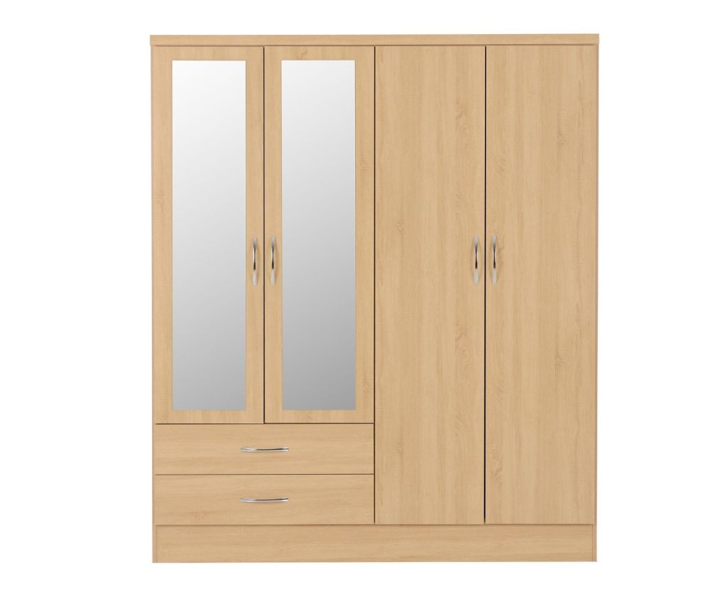 Seconique Nevada Sonoma Oak 4 Door 2 Drawer Wardrobe