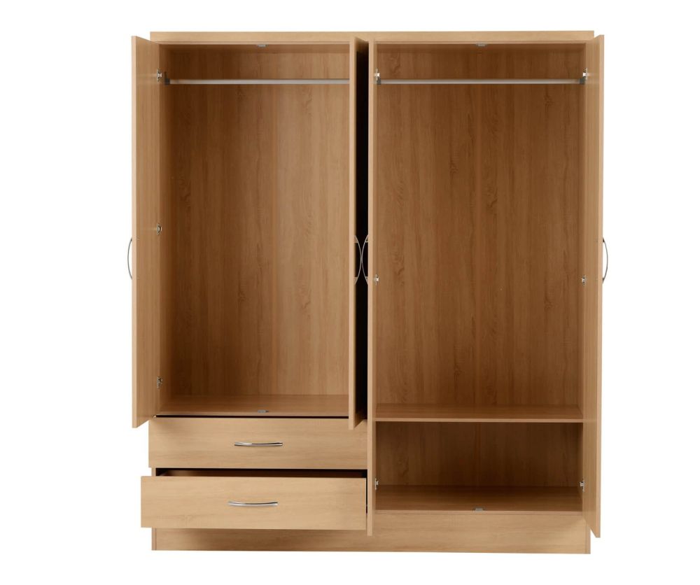 Seconique Nevada Sonoma Oak 4 Door 2 Drawer Wardrobe